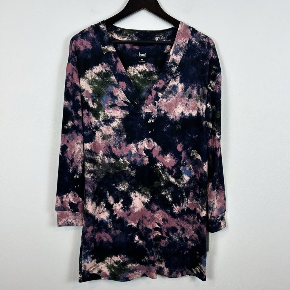 Jenni by Jennifer Moore Long Sleeve Printed Sleepshirt Tie Dye Size XS
